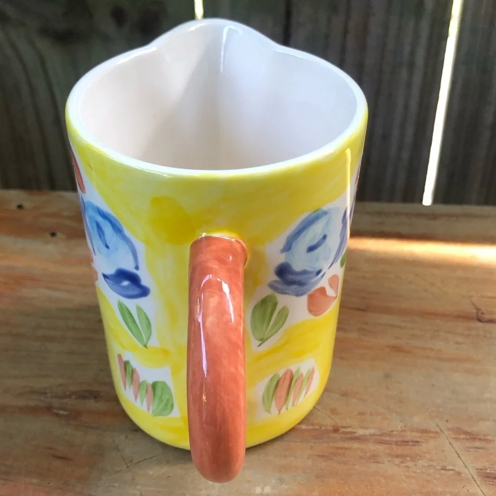 Pier 1 Imports Yellow Ceramic Creamer with Abstract Floral Pattern